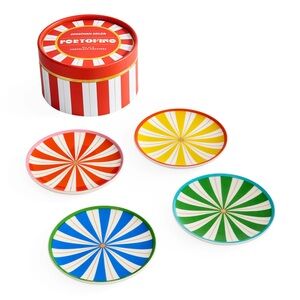 Jonathan Adler. Colorful Striped Coaster Set. High Fired Porcelain. 4” Round.